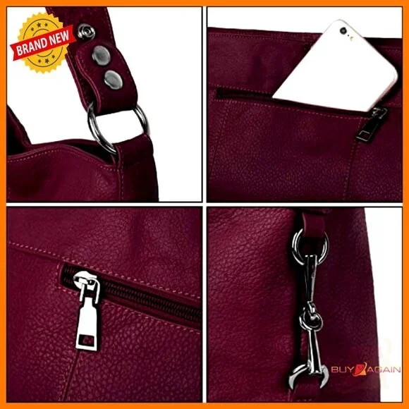 Genuine Leather Hobo Shoulder Bag with Crossbody Strap, Travel Purse